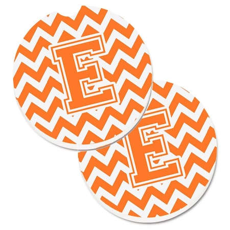 Carolines Treasures Letter E Chevron Orange and White  Cup Holder Car Coaster, PK2 CJ1046-ECARC